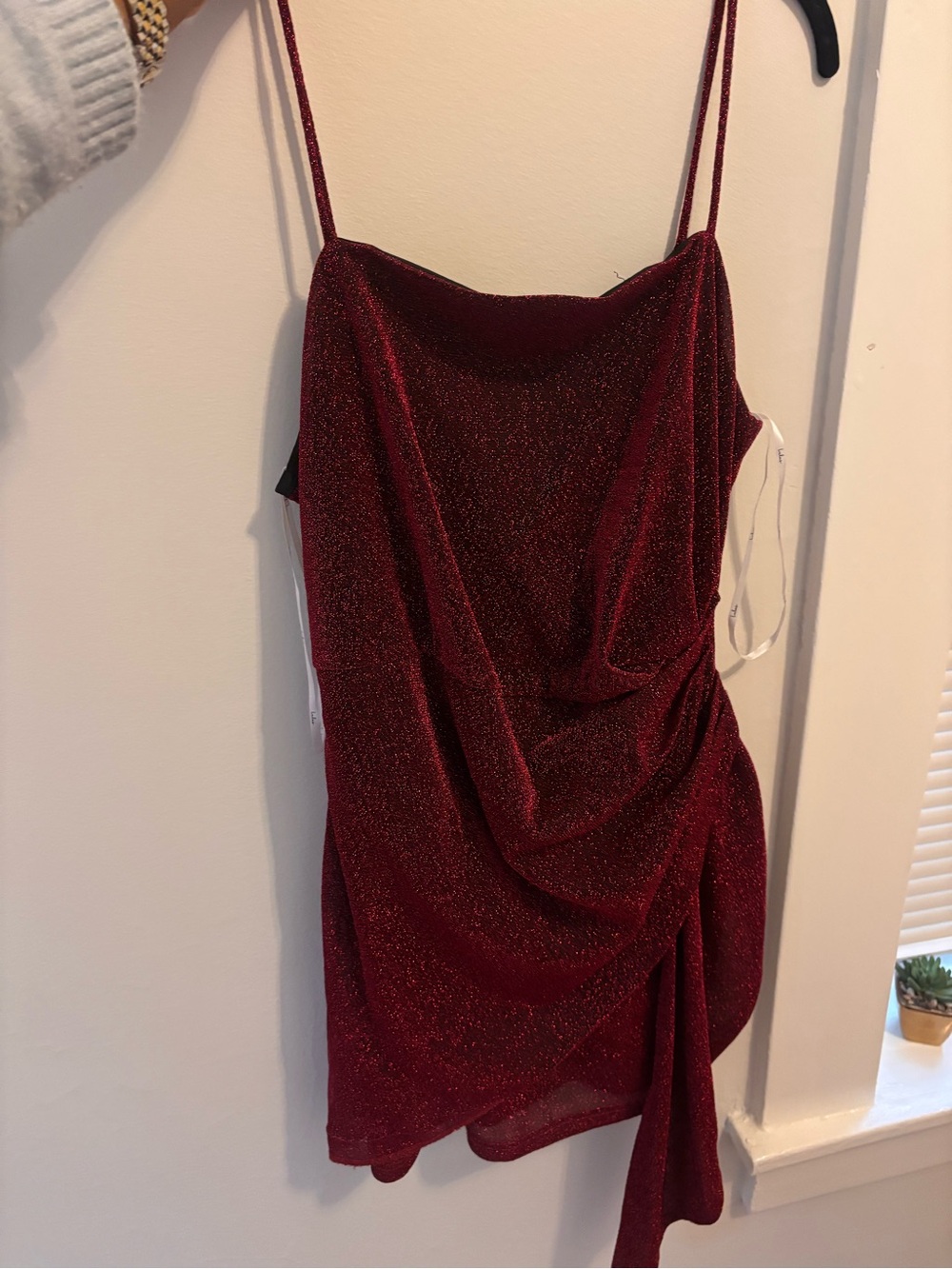 Lulu's Burgundy Sparkle Draped Mini Slip Dress